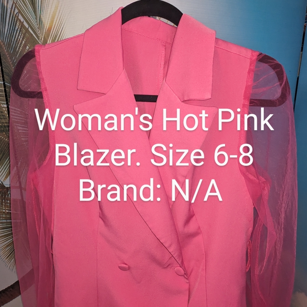 HOT PINK WOMAN SIZE MEDIUM Blazer button v neck Top with Sheer sleeves